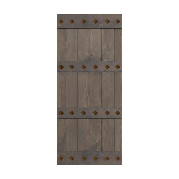 ISLIFE Mid-Century Style 38 in. x 84 in. Smoky Gray Finished Solid Wood Sliding Barn Door Slab - Hardware Track NOT Included