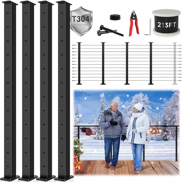 Flexible DIY 1+1 42 in. H x 2 in. W Black T304 Metal Stair Railing Kit