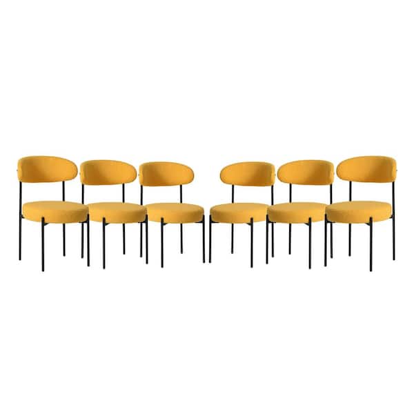 WESTINFURNITURE Bayville Modern Sherpa Upholstered Metal Frame Side Dining Chair Set of 6 in Sunset Gold