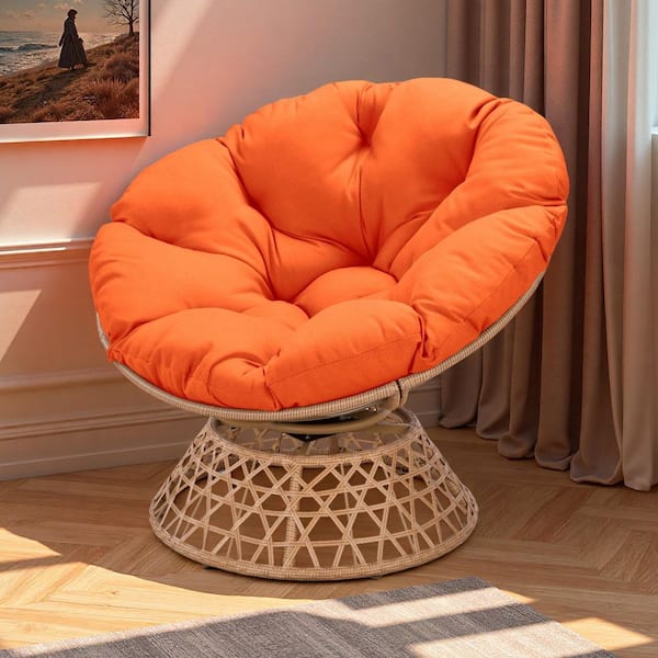 Endark Indoor Outdoor Papasan Chair with Orange Cushion and Rattan