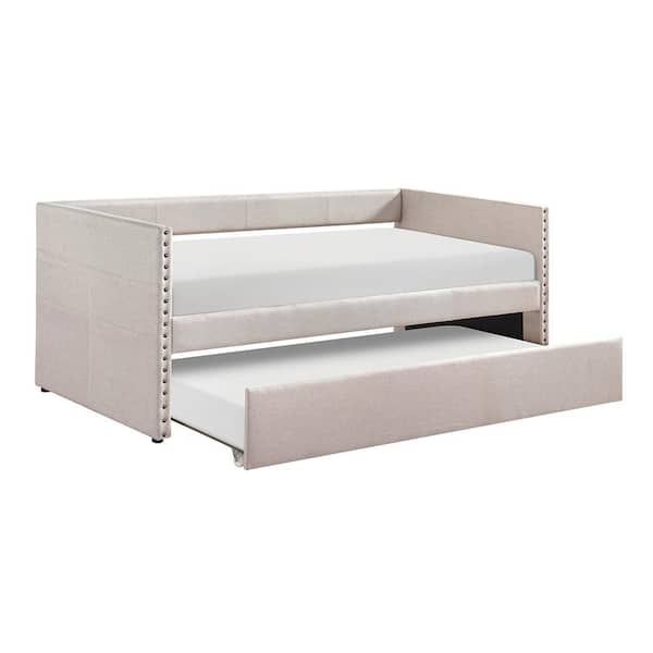 Auberon Beige Textured Fabric Upholstered Twin Daybed with Trundle