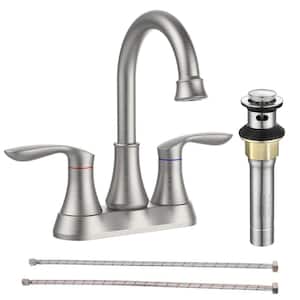 Arc 4 in. Centerset Double Handle High Arc Bathroom Faucet with Drain Kit Included in Brushed