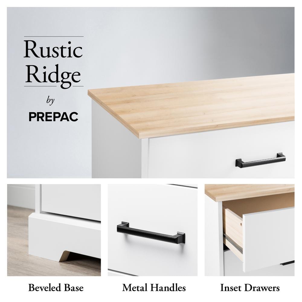 Rustic White and Oak Double Dresser with Six Drawers