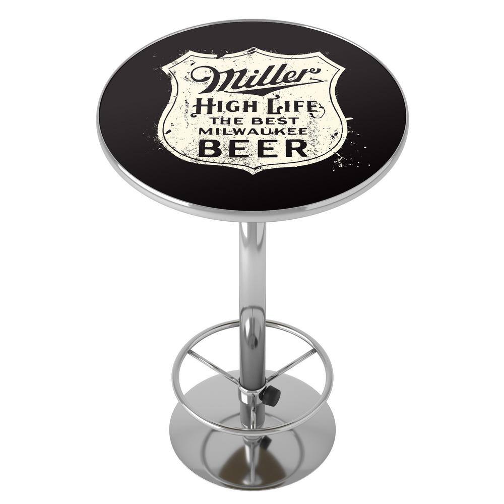 Miller High Life Shield 27 in. Chrome Round Table Top with Adjustable Foot 