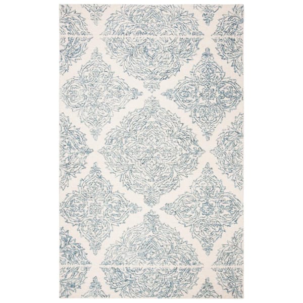 Abstract Ivory/Blue 10 ft. x 14 ft. Floral Damask Area Rug