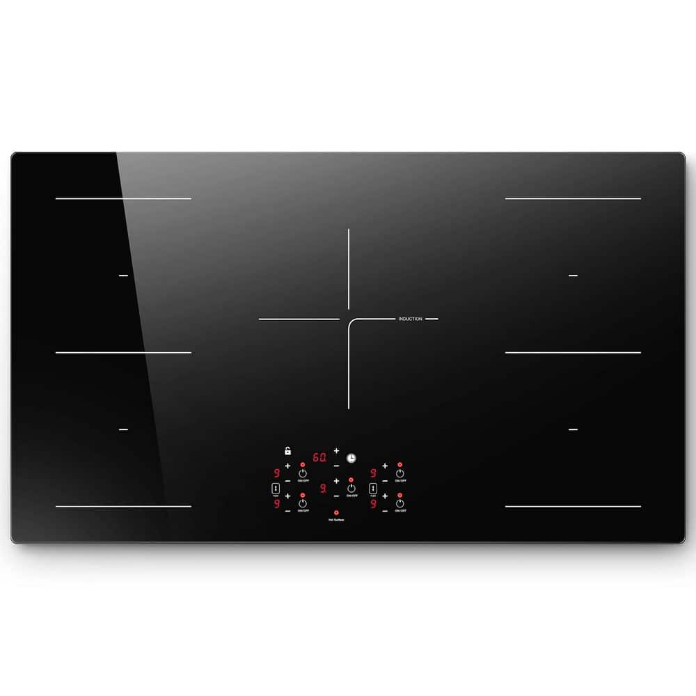 36 in. 5 Elements Electric Induction Cooktop in Black with Double Bridge Function, Booster, Timer, Child Lock