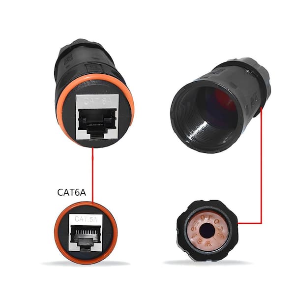 IP68 Waterproof RJ45 Coupler Shielded Ethernet Connector for Cat5 / 5e/ 6 / 6E/ 6A Outdoor LAN Cable Female 2-Pack Black