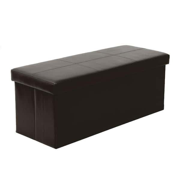 OS Home and Office Furniture Folding Dark Brown Storage Ottoman with Tufted Lid