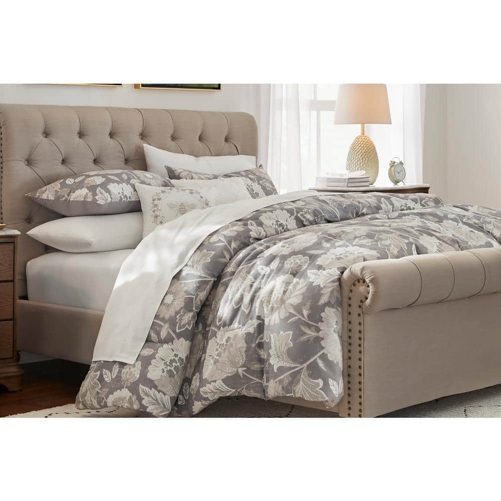 Home Decorators Collection Larkspur 5Piece Stone Gray and Khaki Cotton Full Comforter Set