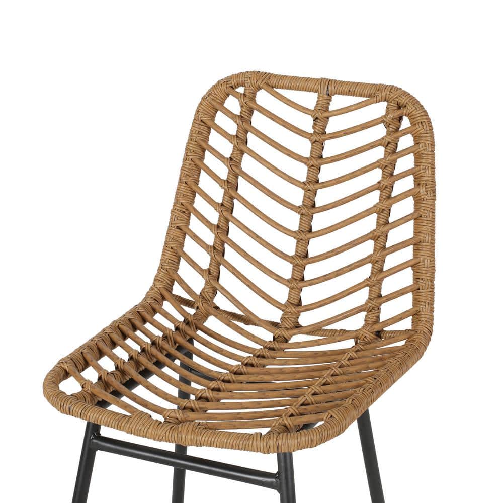 Light Brown and Black Wicker Barstools Set of 4