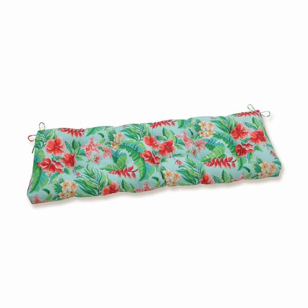 Pillow Perfect Tropical Rectangular Outdoor Bench Cushion in Blue