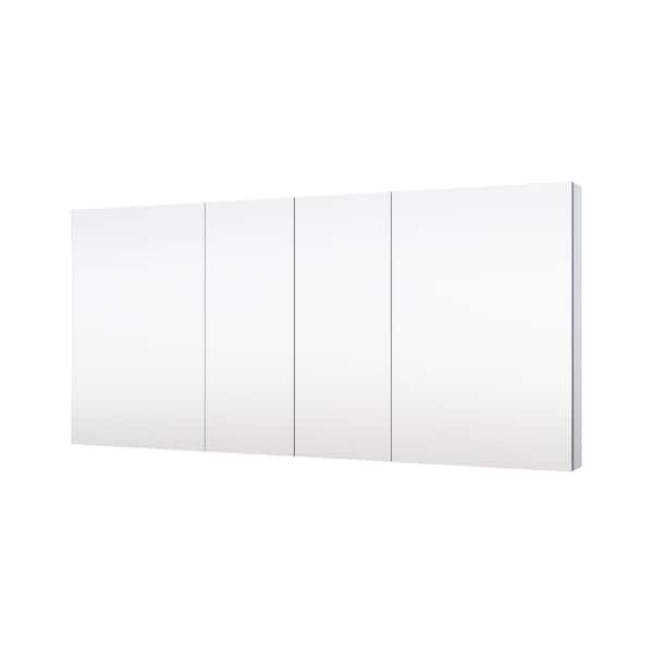 64 in. W x 30 in. H Rectangular Chrome Aluminum Recessed/Surface Mount Medicine Cabinet with Mirror and Glass Shelves