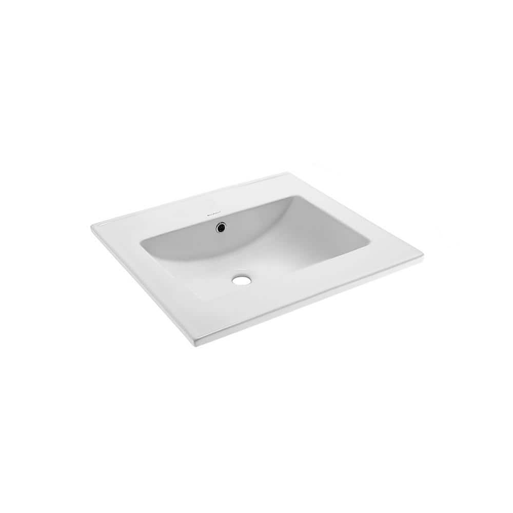 24" White Ceramic Vanity Top Sink Without Faucet Hole