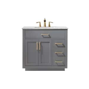 Ivy 36 in. Bath Vanity in Gray with Carrara Marble Vanity Top in White with White Basin