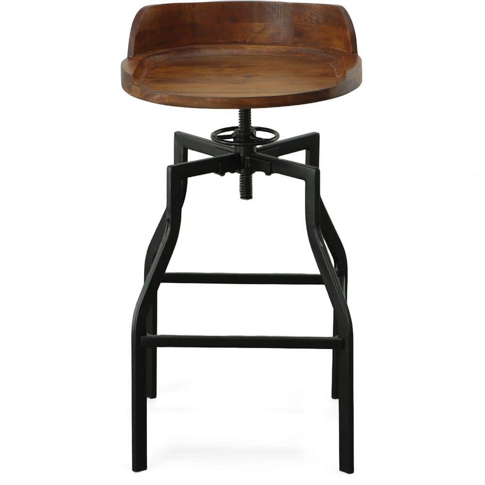 Chestnut Adjustable Backless Wood and Metal Bar Stool