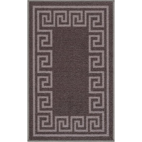 Carpet Mat Greek Key Design Slip Resistant, D.Grey, 19.5 in. x 32 in.