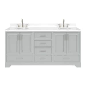 Stafford 73 in. W x 22 in. D x 36 in. H Double Sink Freestanding Bath Vanity in Grey with Pure White Quartz Top