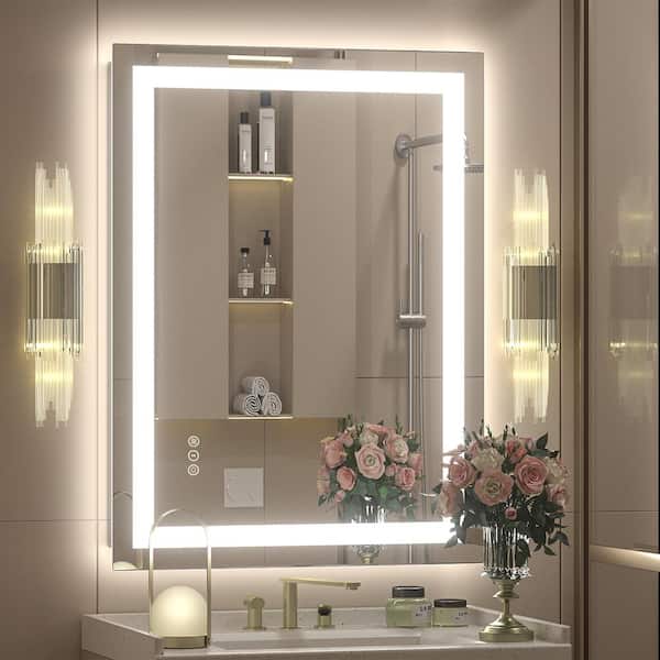Apmir 24 in. W x 32 in. H Rectangular Frameless Front & Back LED Lighted Anti-Fog Tempered Glass Wall Bathroom Vanity Mirror