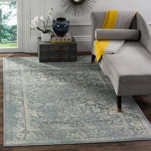 Adirondack Slate/Ivory 5 ft. x 8 ft. Border Distressed Area Rug