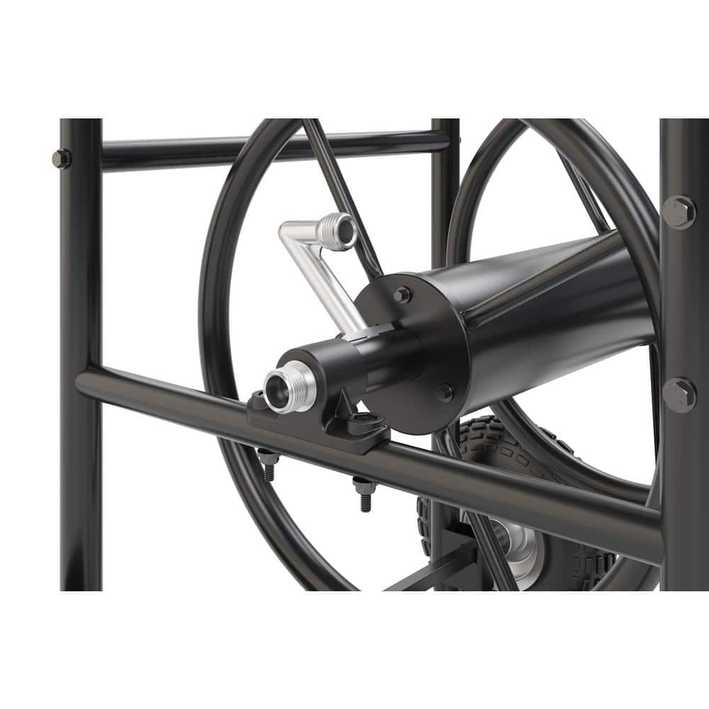 Black Steel Manual Crank Hose Reel Cart with Flat-Free Tires