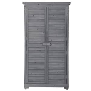 2.86 ft. W x 1.53 ft. D Gray Wood Shed with Shutter Design, 3-tier Patio Storage Cabinet (4.38sq. ft.)