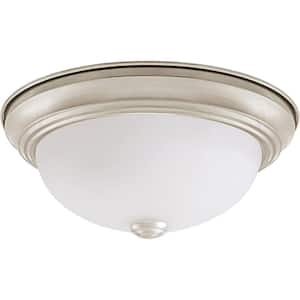11 in. 1-Light Brushed Nickel Flush Mount with White Alabaster Glass