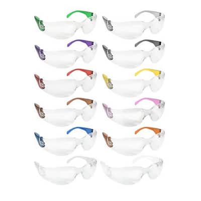 Clear Polycarbonate Resistant Lens Protective Safety Glasses Color Temple Variety Pack (12-Box)