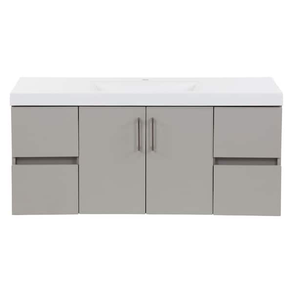 Rawlins 49 in. Single Sink Gray Floating Bath Vanity with White Cultured Marble Top (Assembled)