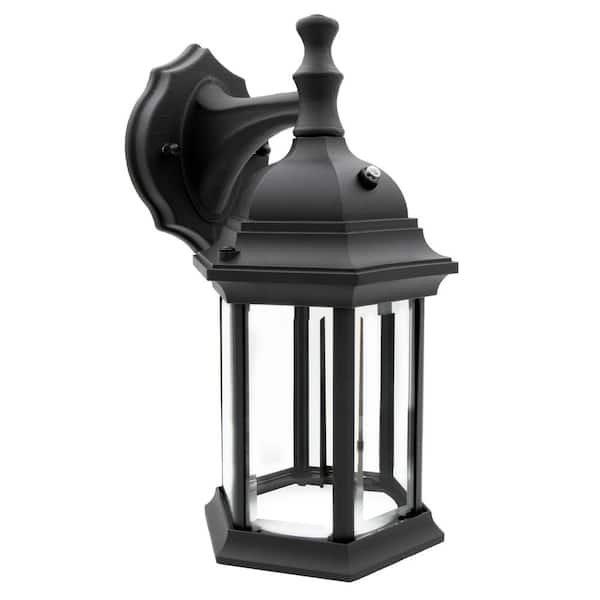 1-Light Black LED Outdoor Wall Lantern Sconce with Dusk to Dawn Sensor
