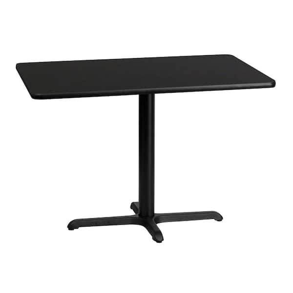 Flash Furniture Black Wood Laminate Table Top 30'' x 48'' with 24'' Pedestal Table Base Dining Table Seats 4