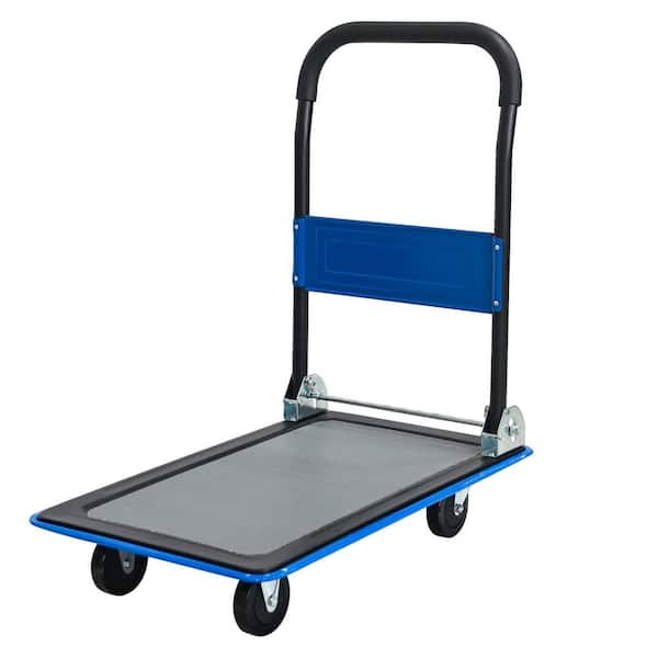 330 lbs. Blue Foldable Heavy Duty Flatbed Cart Hand Truck with 360° Swivel Wheels