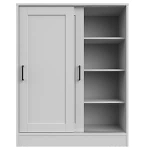 31.5 in. W x 40 in. H 16-Pair White Wood 2-Sliding Door Shoe Storage Cabinet