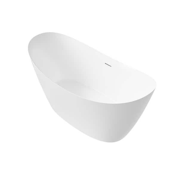 60 in. x 29 in. Freestanding Flat Bottom Acrylic Soaking Bathtub with Center Drain in White