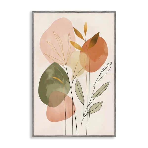 Stupell Industries Soft Organic Shape Botanicals by LSR Design Studio Gray Framed Nature Giclee Art Print 18 in. x 12 in.