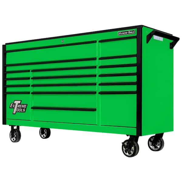 Extreme Tools DX Series 72 in. 17-Drawer Roller Cabinet Tool Chest with Mag Wheels in Green with Black Drawer Pulls