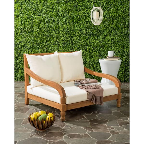 Pomona Teak Brown Outdoor Lounge Chair with Beige Cushion