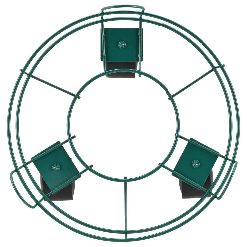 10-Inch Green Metal Plant Caddy with Wheels