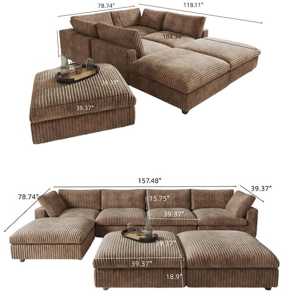 Magic Home 157 in. Square Arm Soft Velvet L-Shaped Modular Sofa