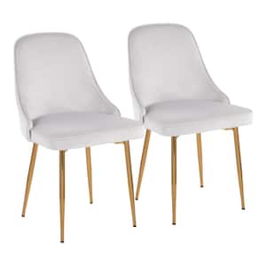 Marcel Stormy White Velvet and Gold Metal Side Chair (Set of 2)