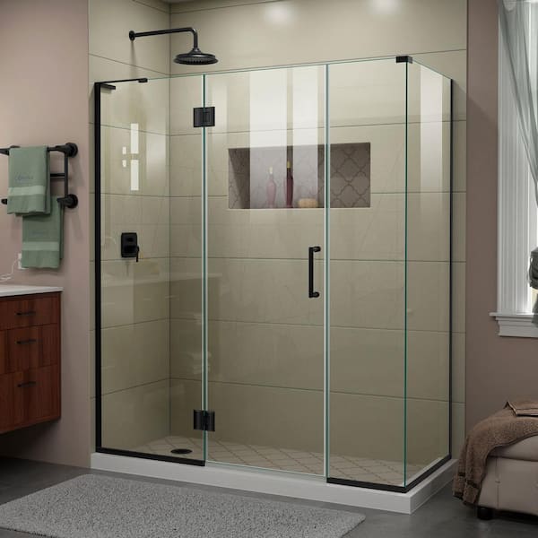 DreamLine Unidoor-X 64 in. W x 30-3/8 in. D x 72 in. H Frameless Hinged Shower Enclosure in Matte Black
