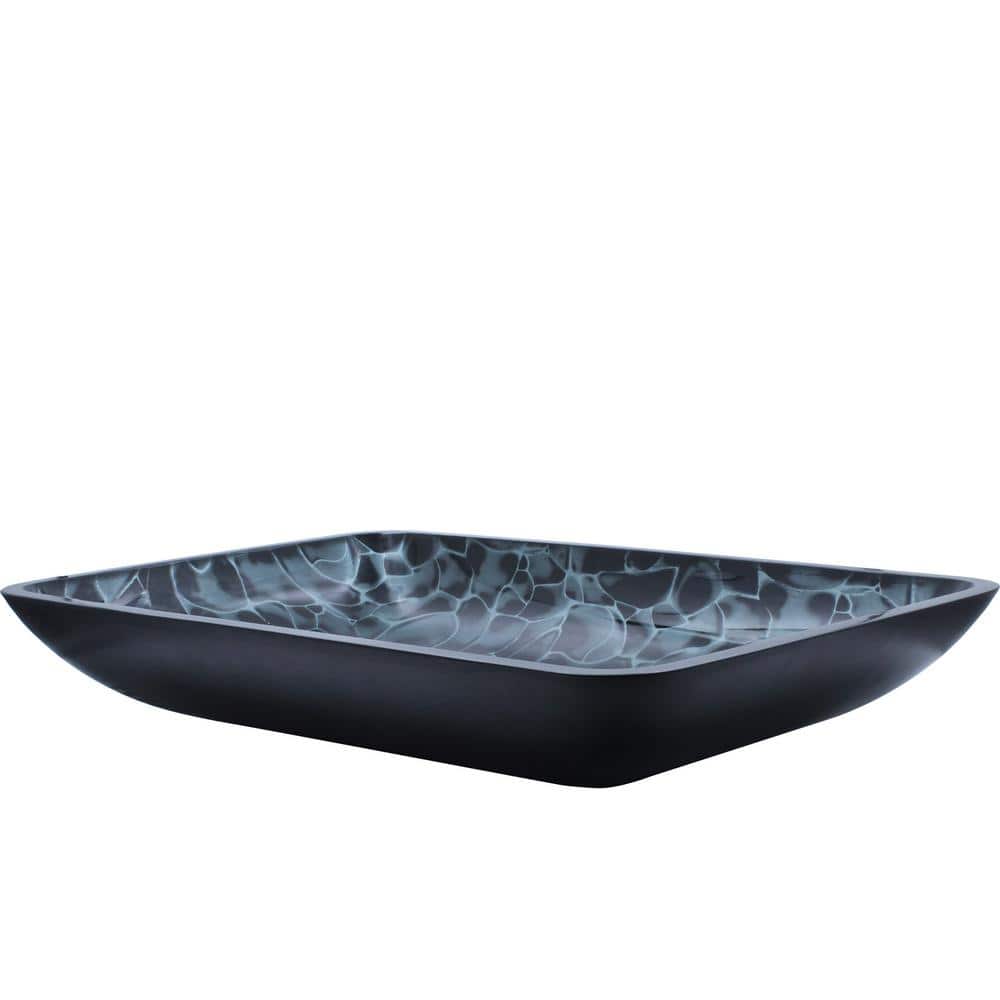 Novatto 14'' Black and Silver Hand-Painted Glass Rectangular Vessel Sink