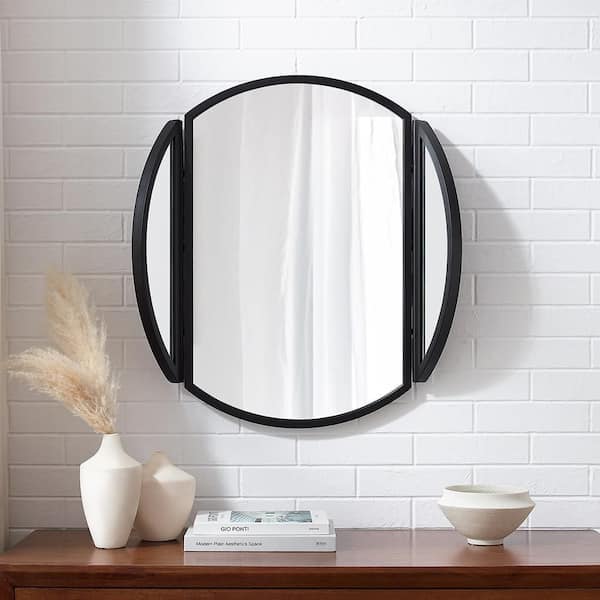 Blisstyle Black 30 in. W x 30 in. H Art Deco lrregular Glass Framed Mirror Wall Mirror Wall Decor Mirror