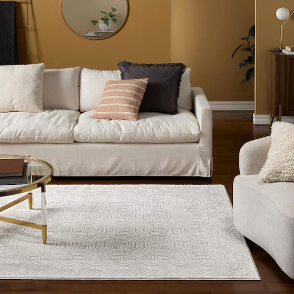 Luxe Maya Medallion Tile Ivory Greige 8 ft. x 10 ft. Area Rug