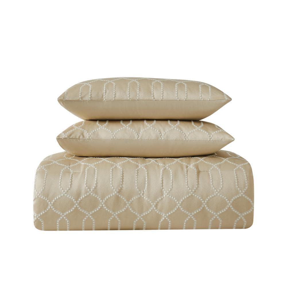 Victoria Geo Gold 9-Piece Queen Polyester Bed in A Bag