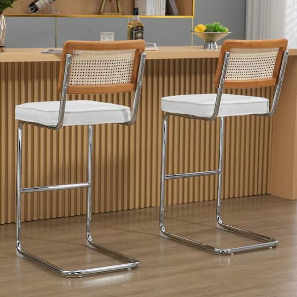 Ayo 30 in. White Metal Bar Stool with Boucle Seat 2 (Set of Included)