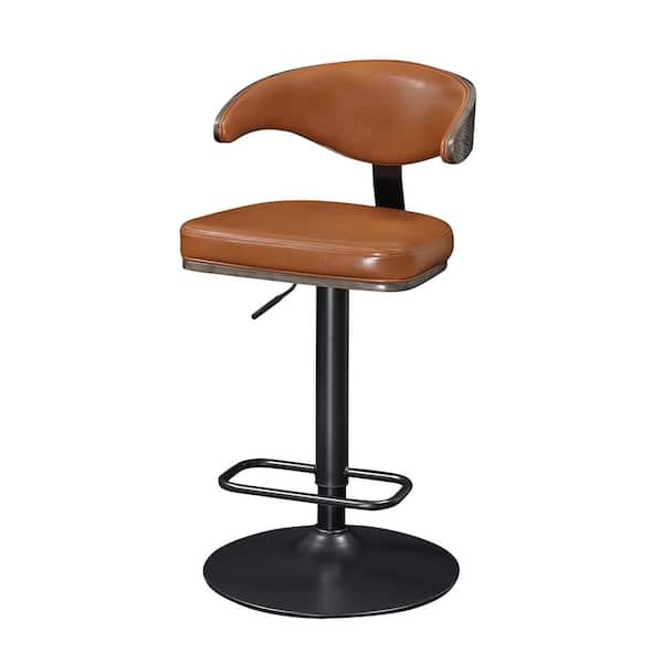 Art Leon Iva 24.8 in. Seat Height Brown Faux Leather Swivel Barstool with Metal Frame