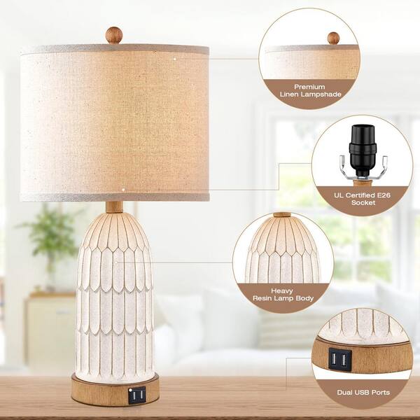 Cinkeda Haslett 22 in. Milky White Resin Table Lamp Set with Cinkeda Haslett 22 in. Milky White Resin Table Lamp Set with