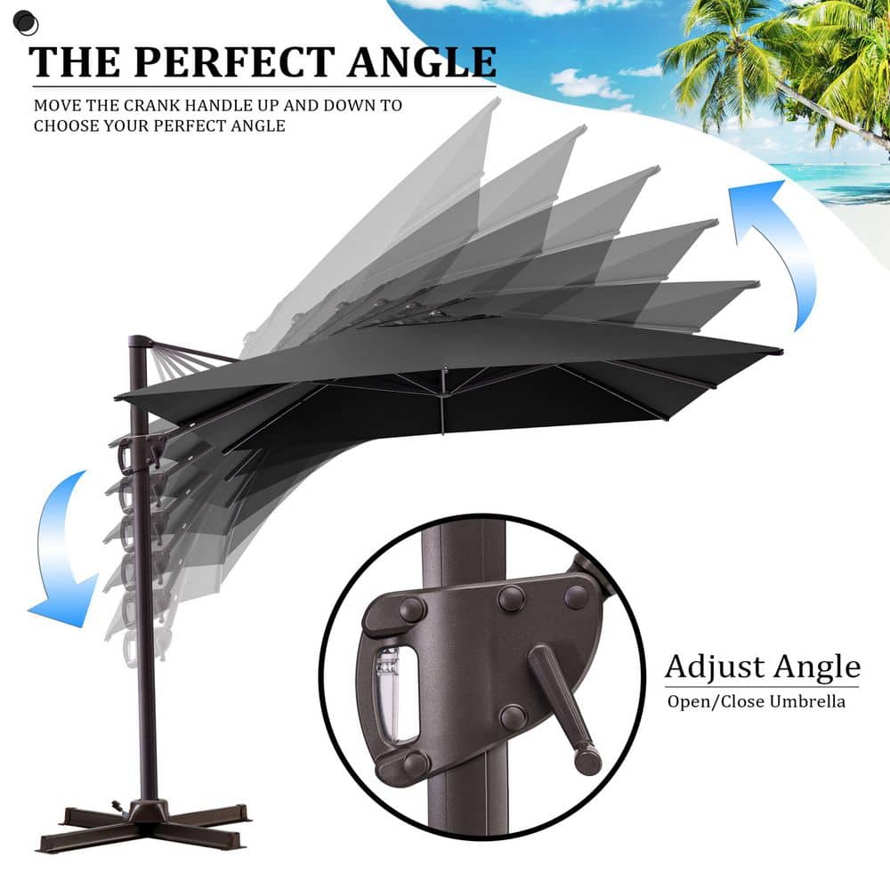 Black Rectangular Cantilever Patio Umbrella with Metal Pole