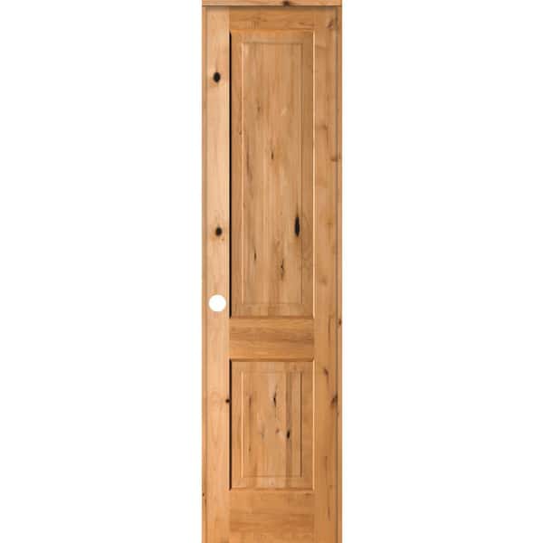 Krosswood Doors 18 in. x 96 in. Rustic Knotty Alder 2 Panel Right-Handed Clear Stain Wood Single Prehung Interior Door with Square Top