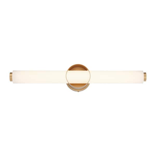 Eurofase Santoro 24.5 in. 27-Watt 1-Light Gold Integrated LED Vanity Light Bar with Opal Glass Shade